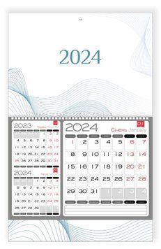 Календар настінний квартальний календар з 1 пружиною Оптимальний "2024" в синьому кольорі 297х420 мм 58297056 фото