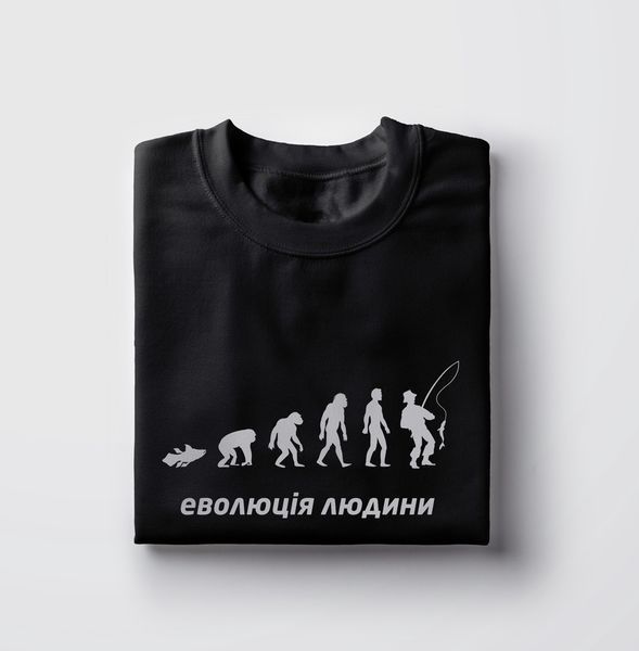 Футболка чоловіча BingoSmart "Еволюція людини" М Чорна подарунок рибалці, хлопцю, другу, чоловіку, сину, татові 46062171 фото