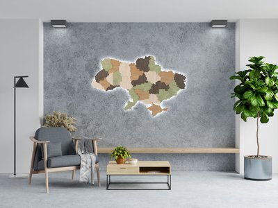 Об’ємна настінна декорація «Карта України» з фанери з контражурним підсвітленням VI-0001 фото